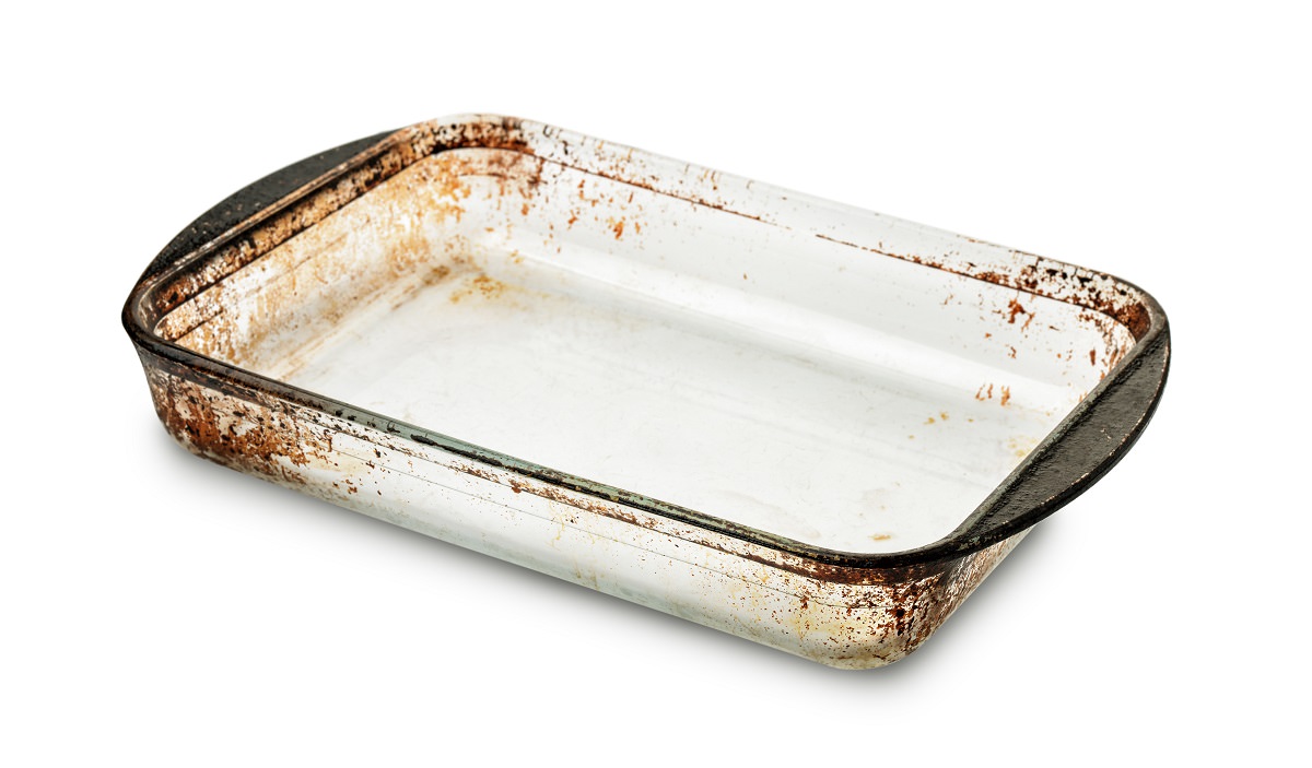 old stained glass baking dish