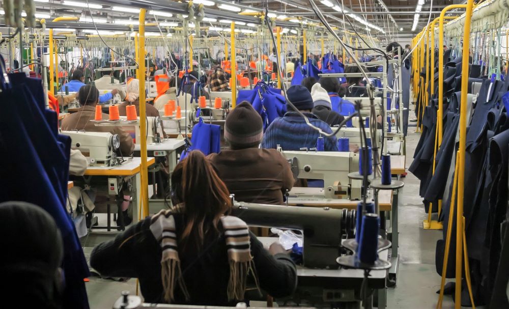 interior clothing factory, crowded workspace