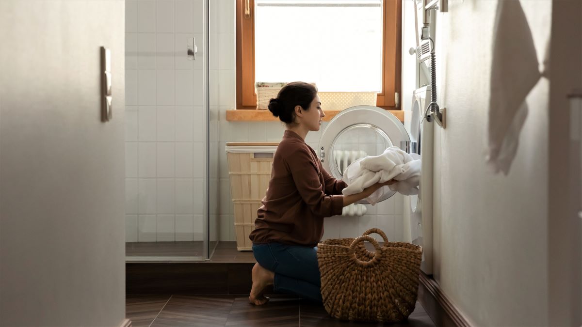 woman doing laundry at home