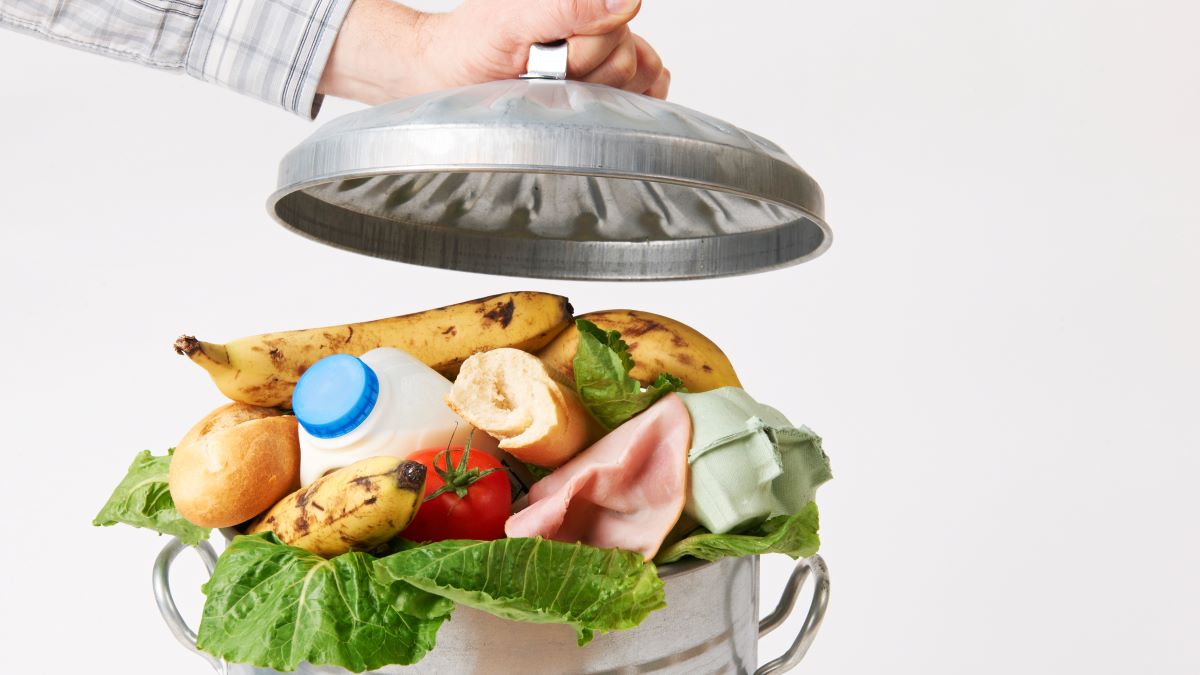 food waste in garbage can